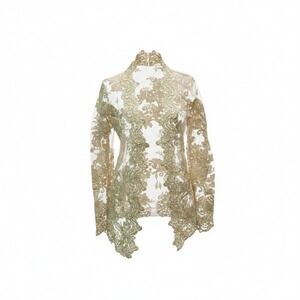 Sheer Lace Open Front Cardigan Windsor Small Womens Gold‎ Excellent XA17916